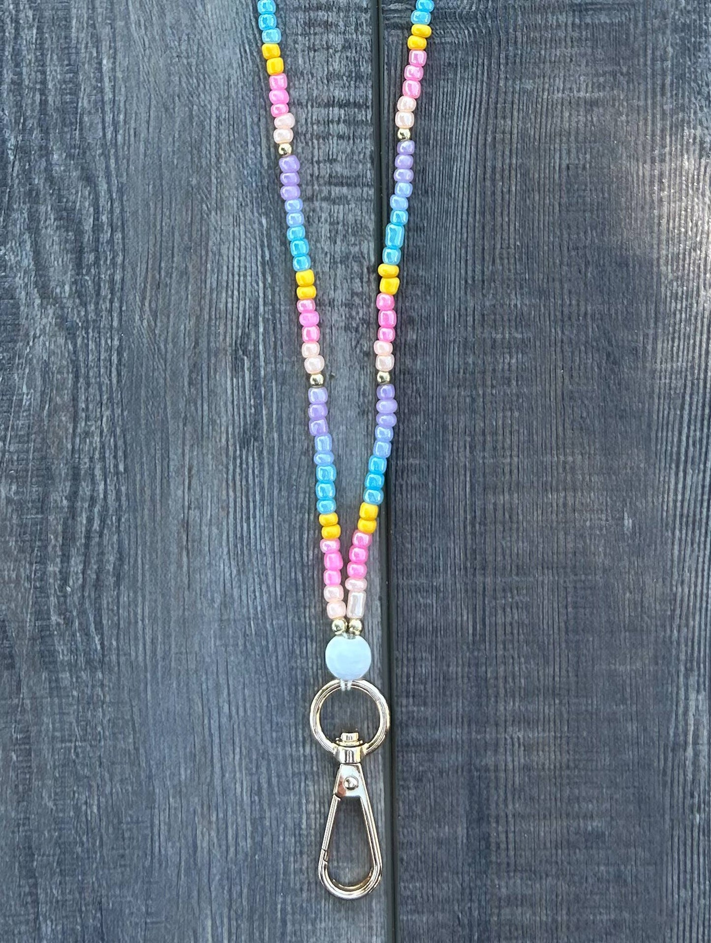 Pastels Seed Bead Lanyard with Breakaway Clasp