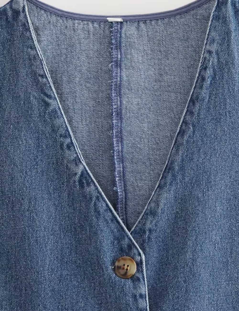 Sweetkama Denim Solid V-Neck Sleeveless Women Daily Vest