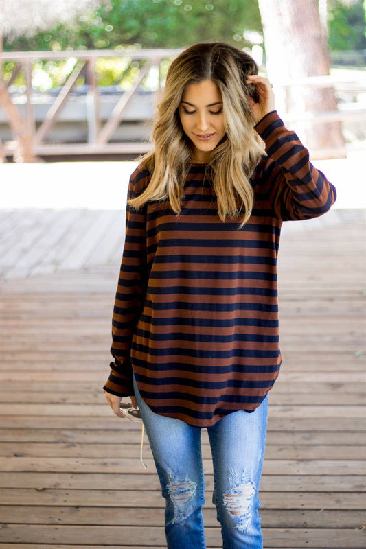 Long Sleeve Thick Stripe Gradie Top | S-3X