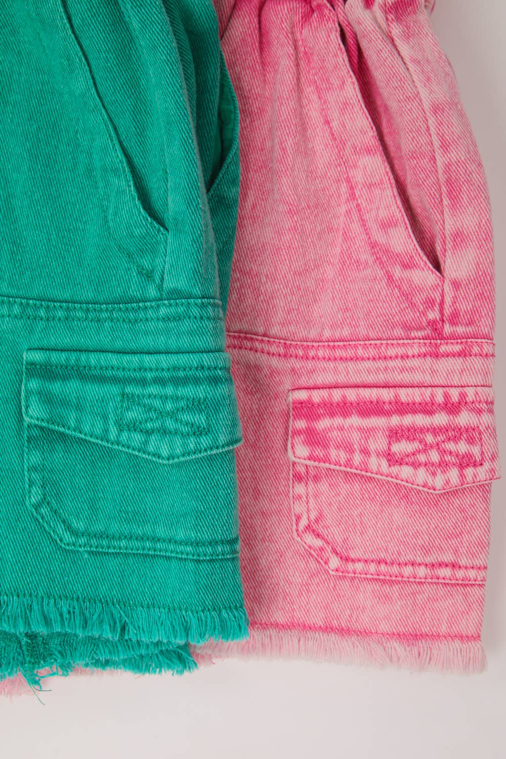 Washed Cotton Twill Washed Denim Cargo Shorts