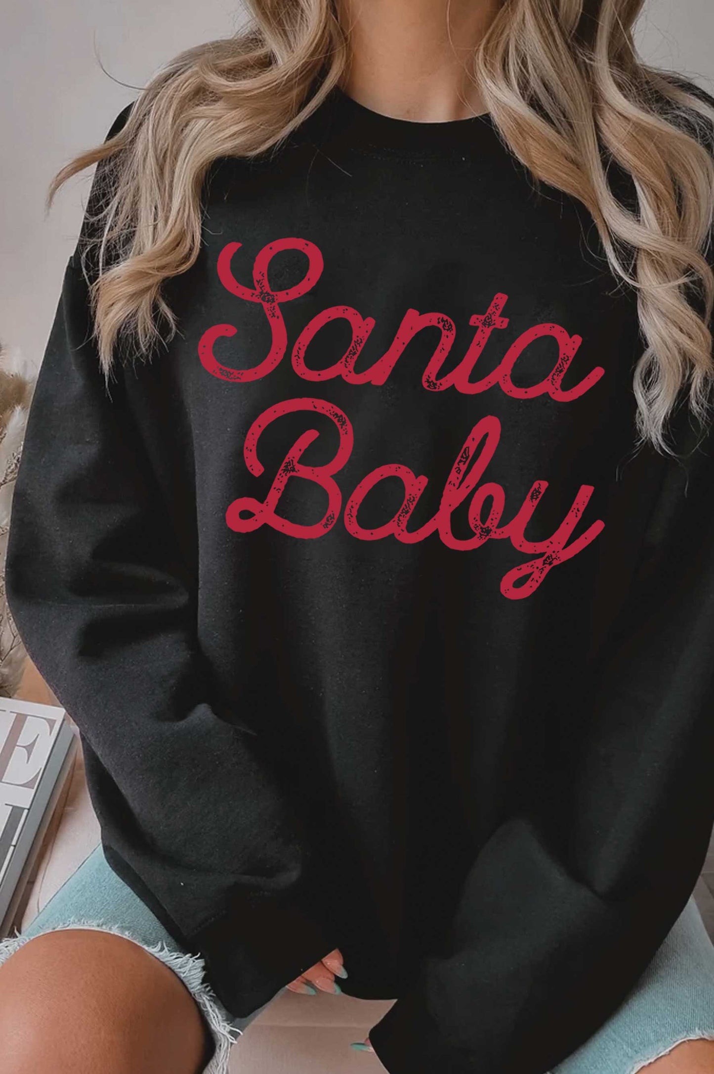 SANTA BABY PUFF GRAPHIC BRUSHED SWEATSHIRTS