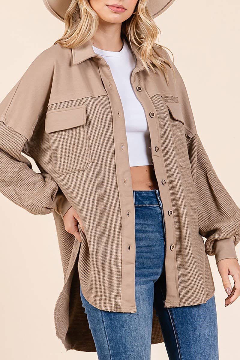 WAFFLE KNIT CONTRAST SHIRT JACKET