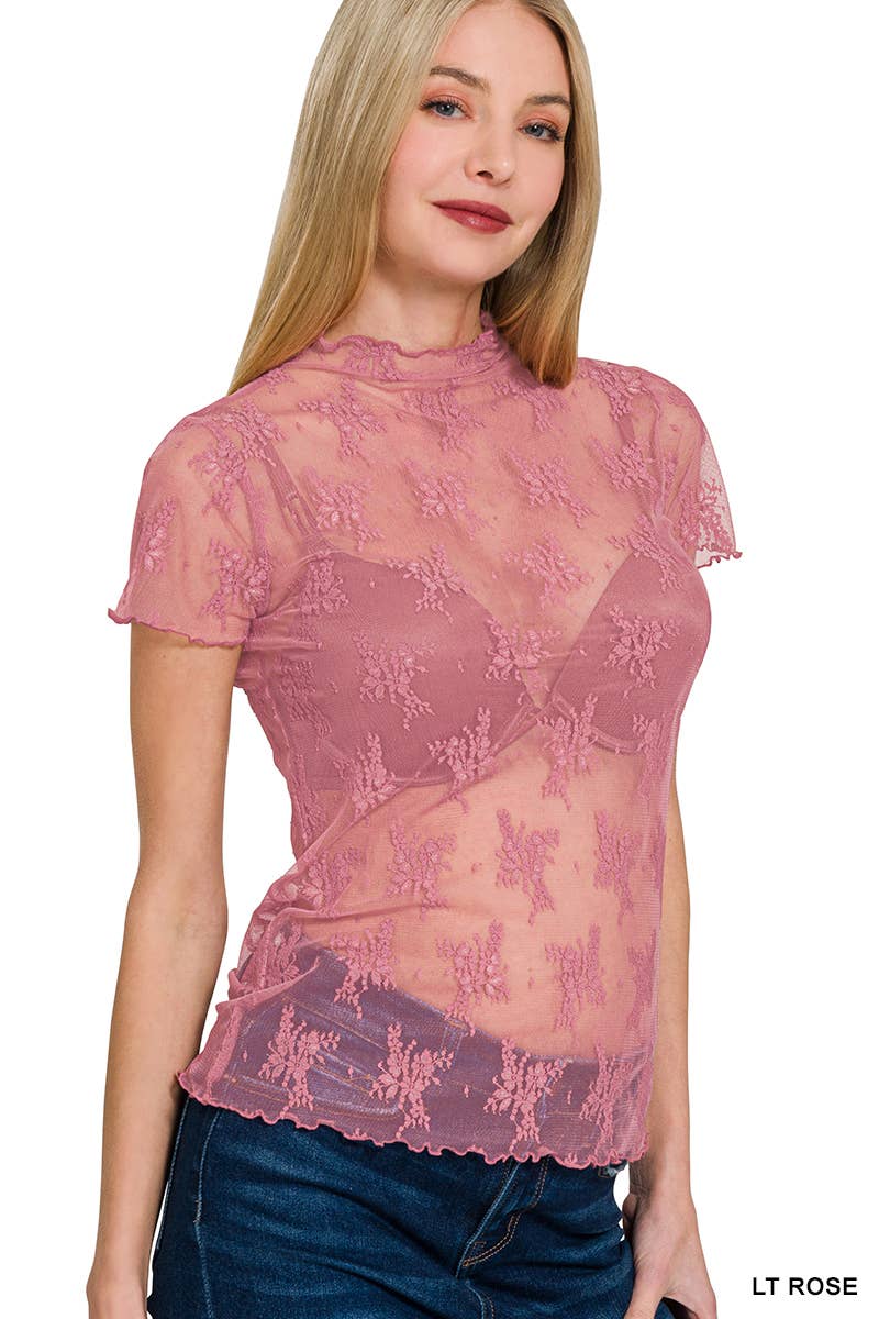 ..Lace See Through Layering Top As shown