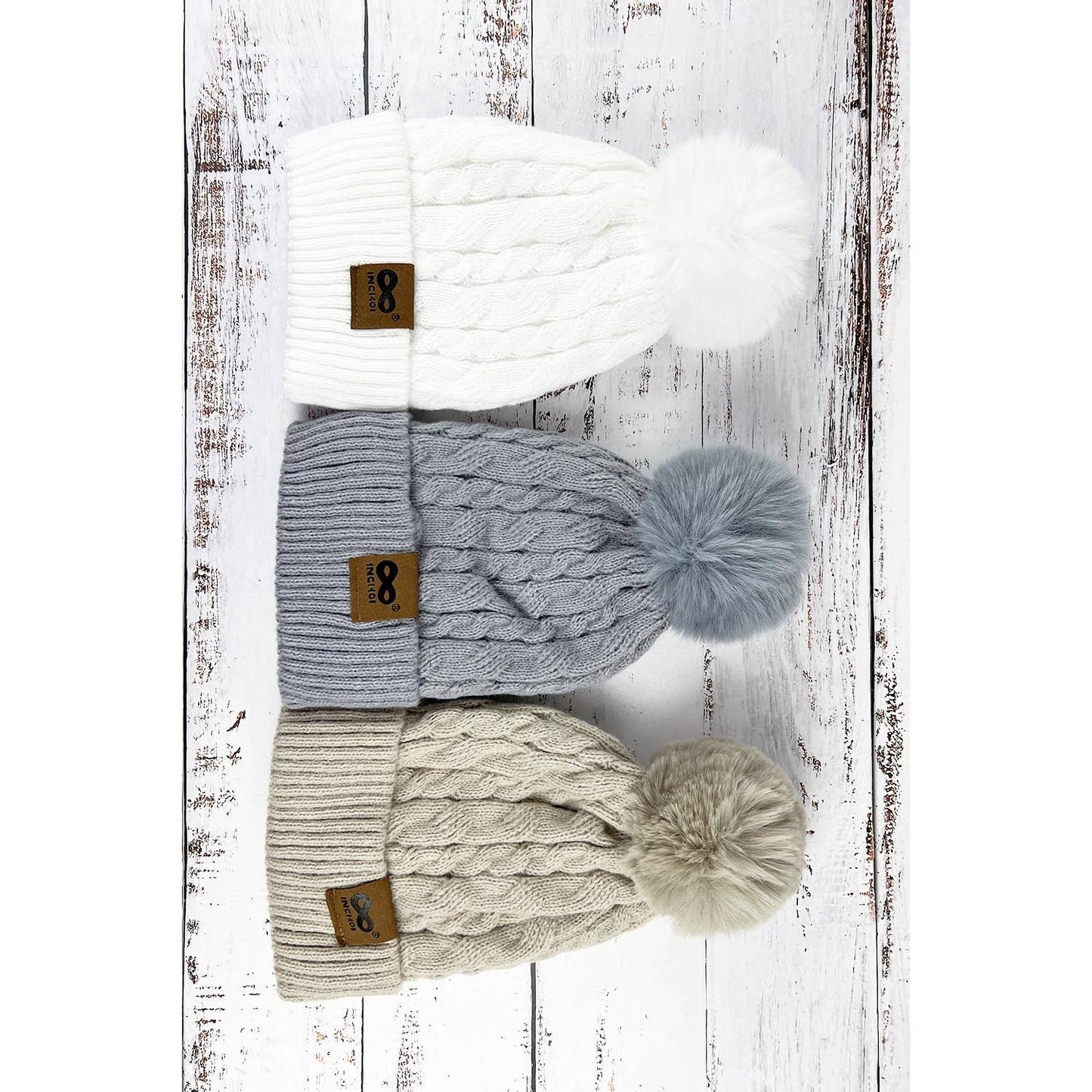 WINTER COLOR KNITTED BEANIE HAT WITH POMPOM