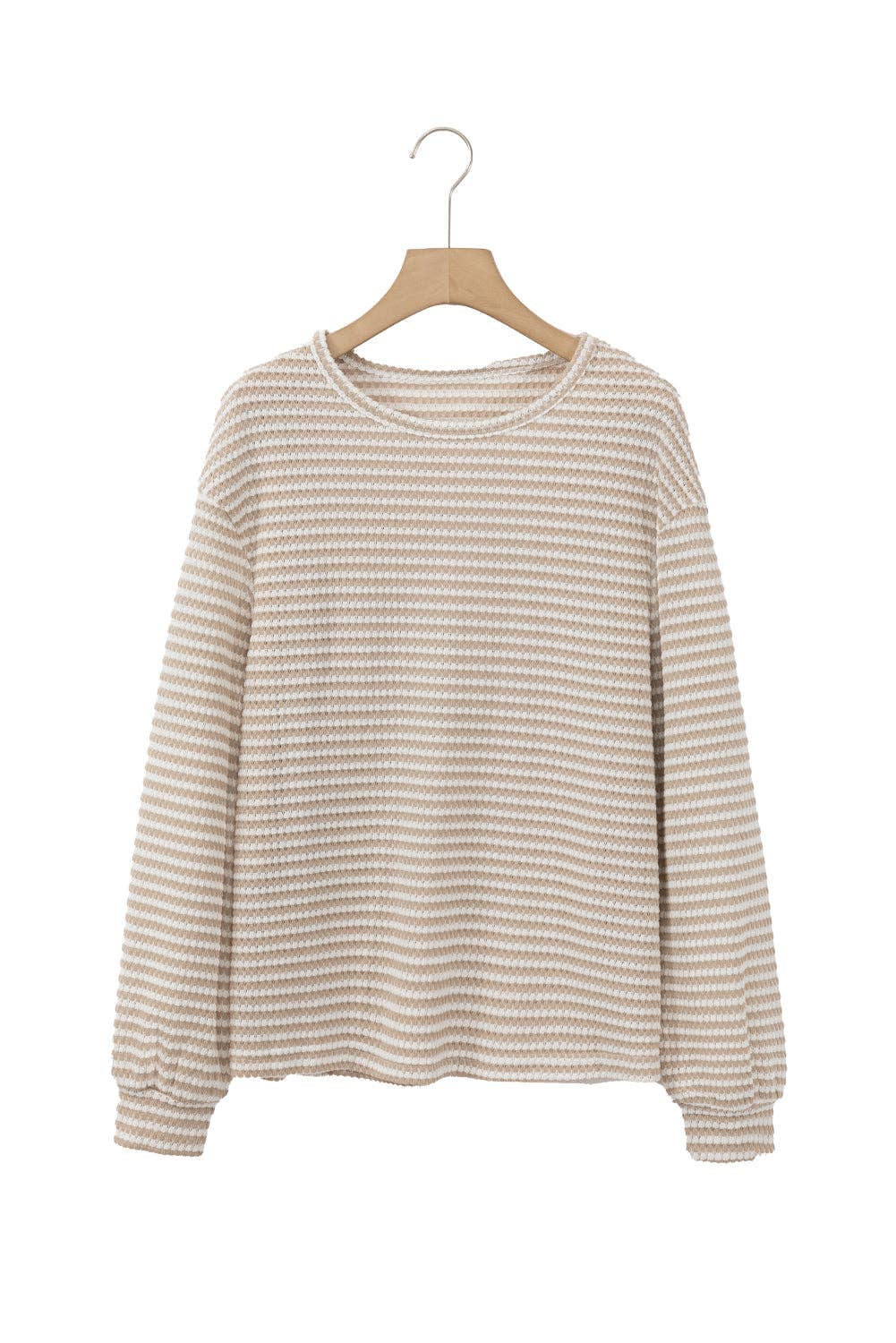 Stripe Round Neck Drop Shoulder Long Sleeve Top