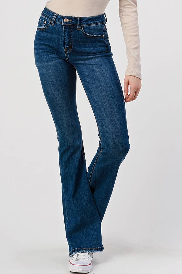 Dark Wash - Mid Rise Classic Flare Jeans