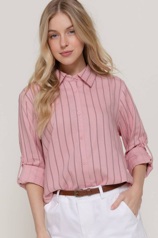 Long Sleeve Button Down Stripe Linen Oversized Shirt