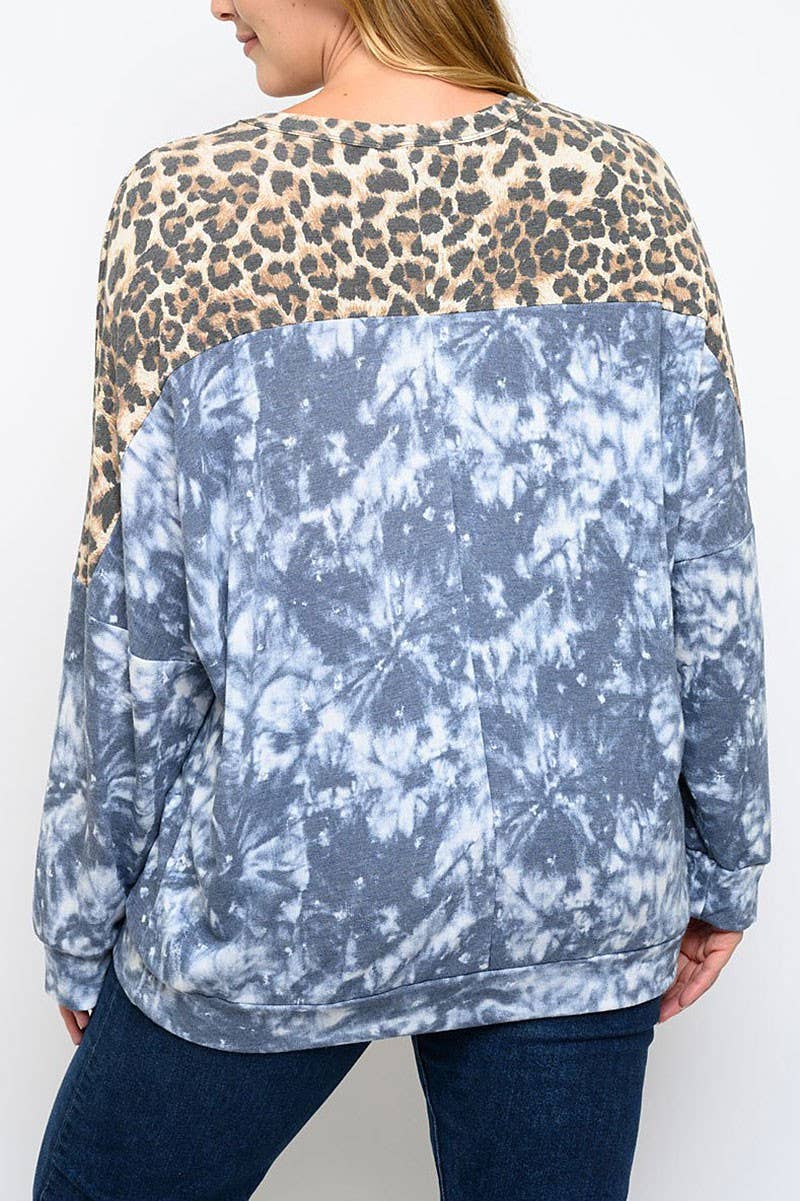LONG SLEEVE TIE DYE ANIMAL PRINT TOP