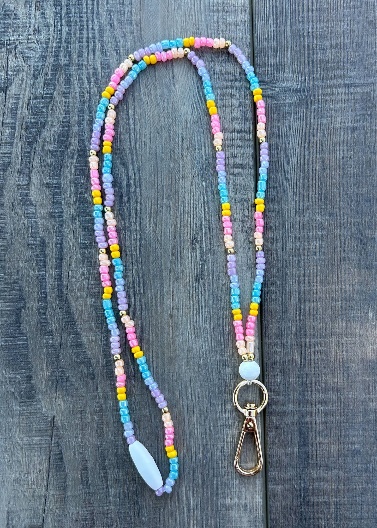 Pastels Seed Bead Lanyard with Breakaway Clasp