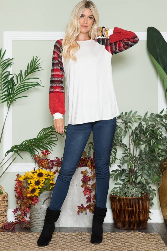 IVORY RED LONG SLEEVE TOP
