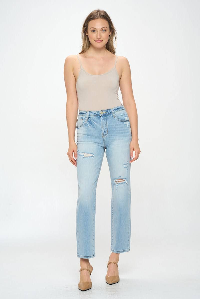 Light Wash - High Rise Slim Straight Jeans