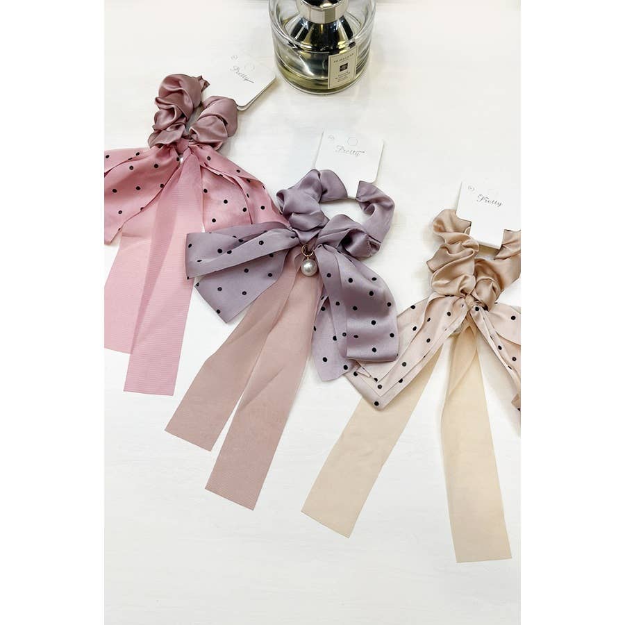 Polkadot Mix Satin Ponytail Bow Hair Scrunchies