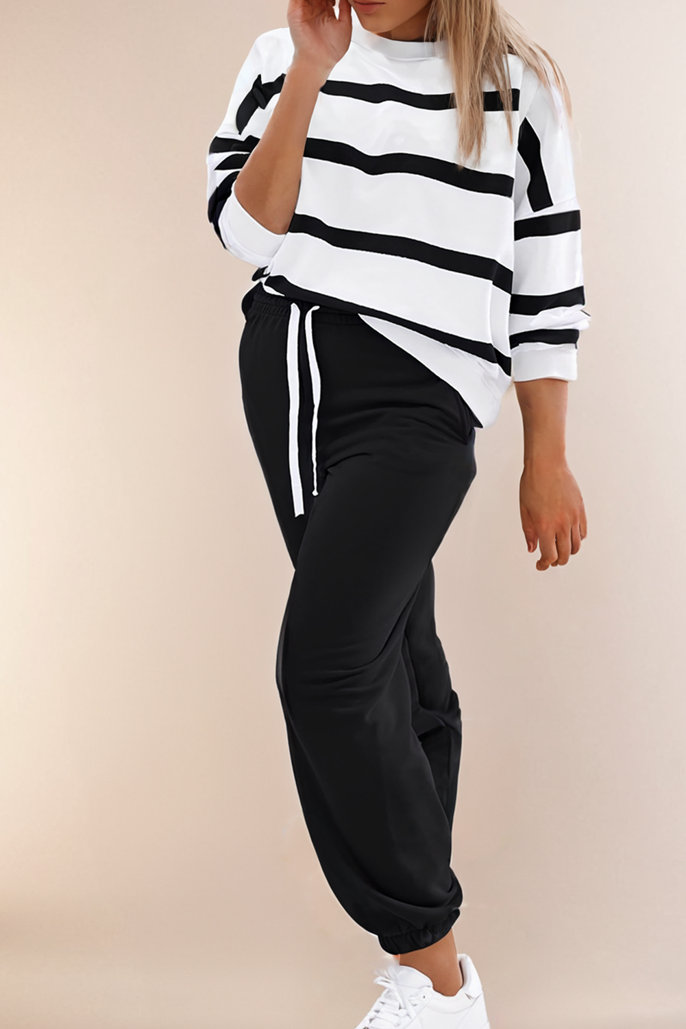 Striped Drop Shoulder Pullover and Jogger Pants Set
