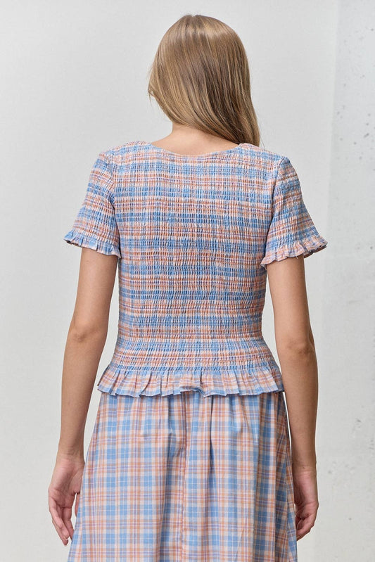 GINGHAM SMOCKED BODICE TOP