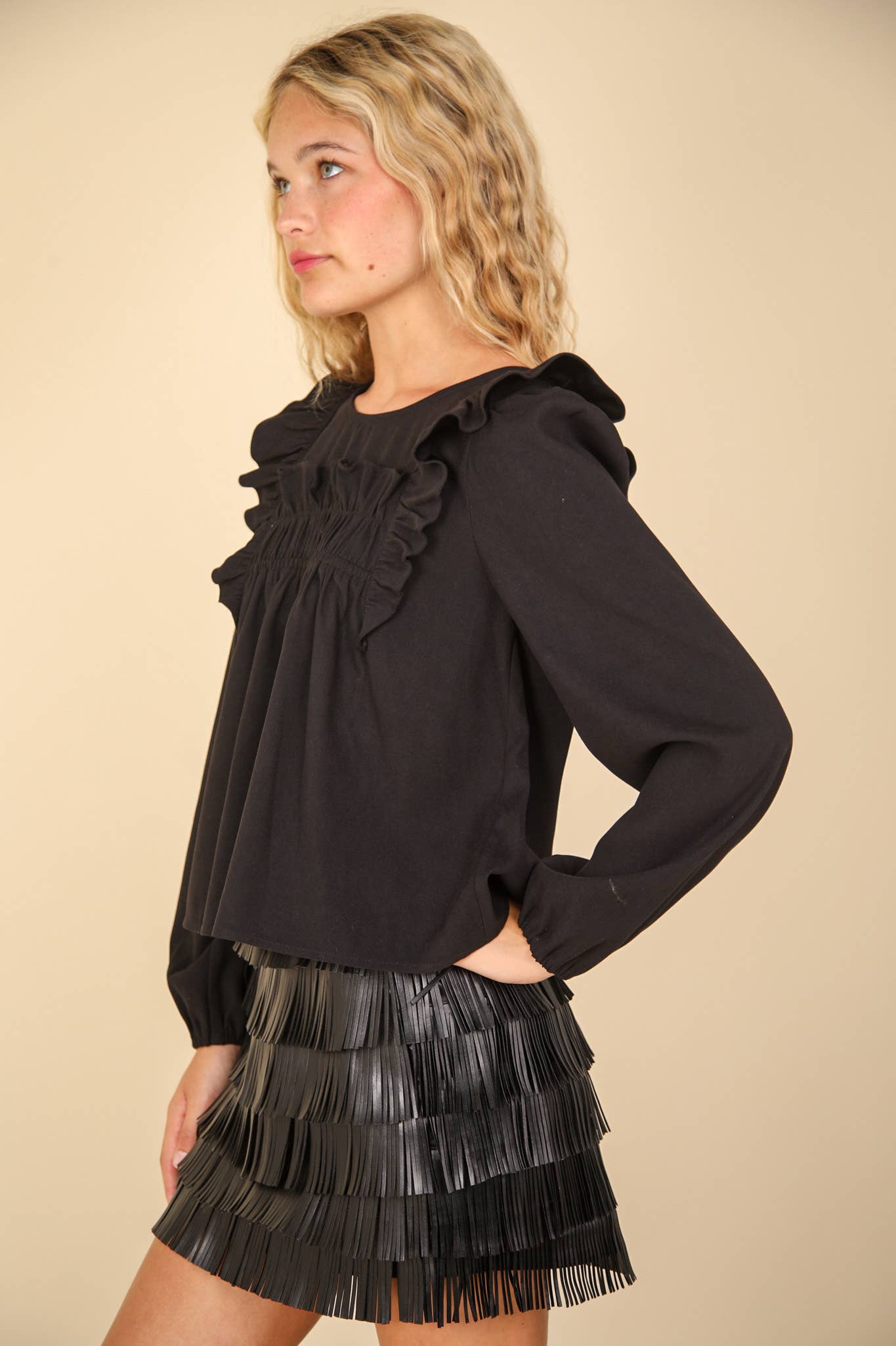 Casual Ruffle Shoulder Woven Blouse Top