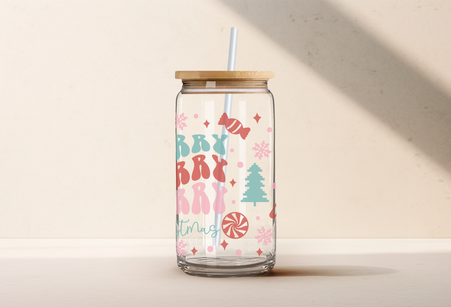 Merry Christmas can glass