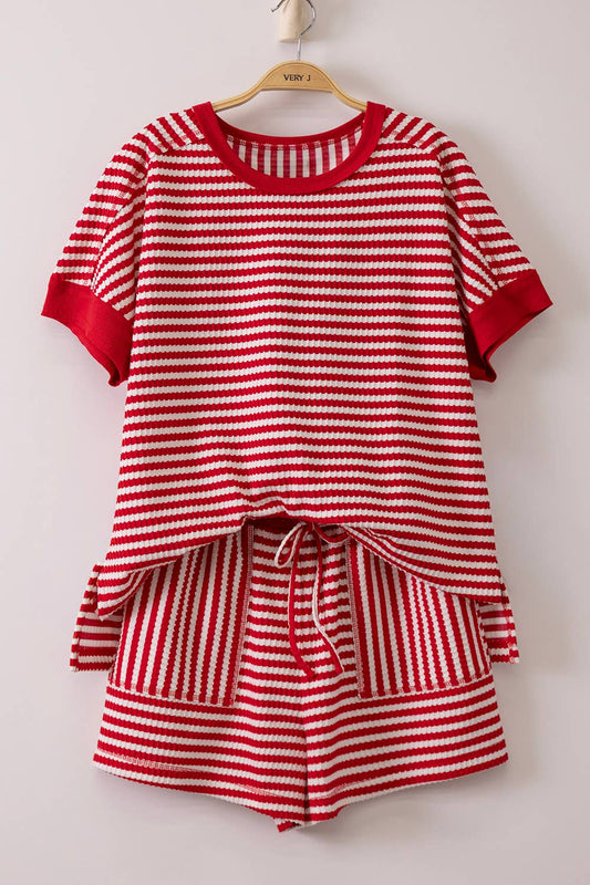 Striped Comfy Knit Top & Shorts Set