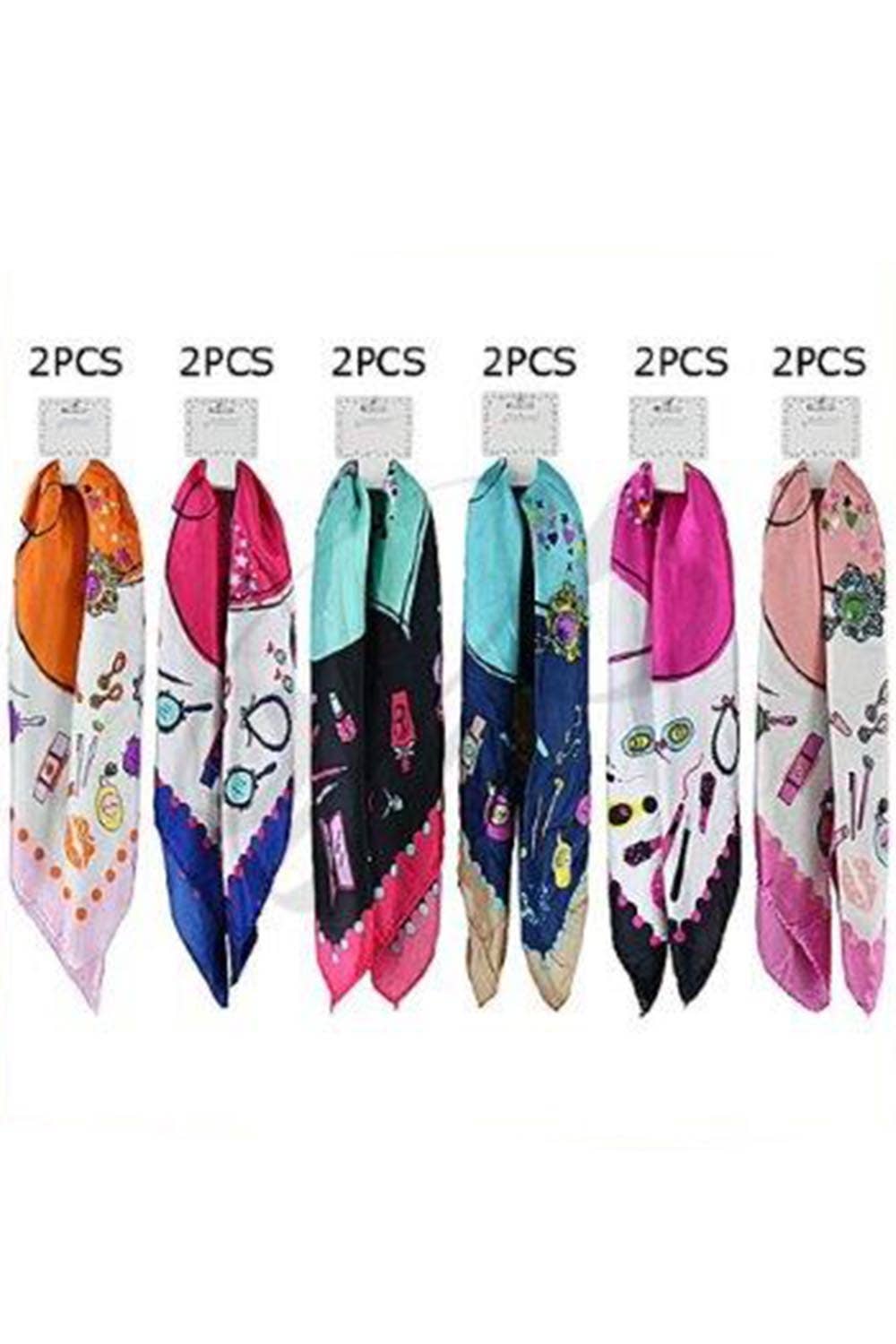 MAKEUP BEAUTY THEME PRINT SQUARE SATIN SCARF