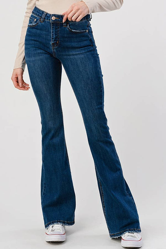 Dark Wash - Mid Rise Classic Flare Jeans