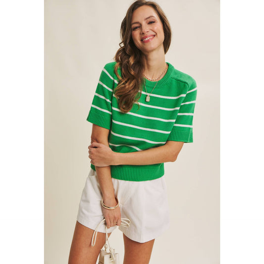 SUMMER ESSENTIAL STRIPE SWEATER TOP WITH RAGLAN SLVS