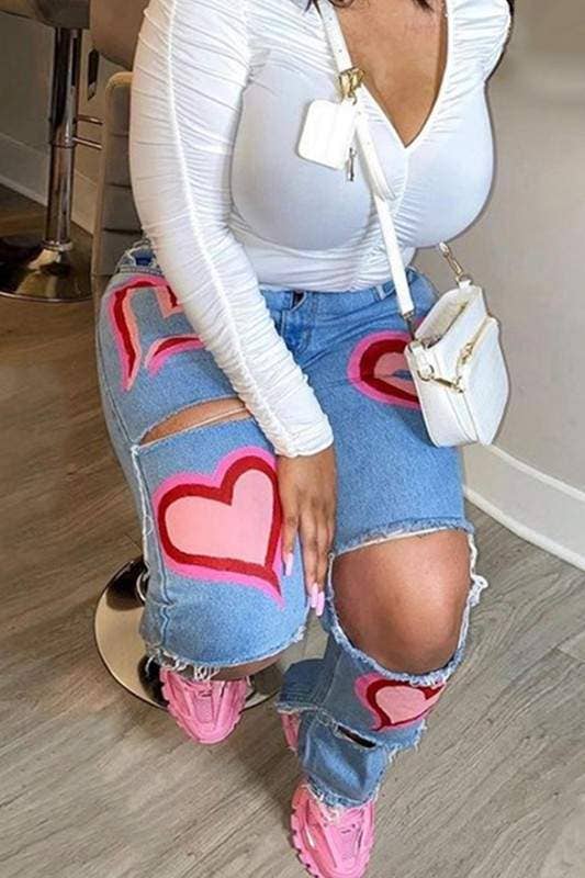 Heart cutout ripped denim jeans