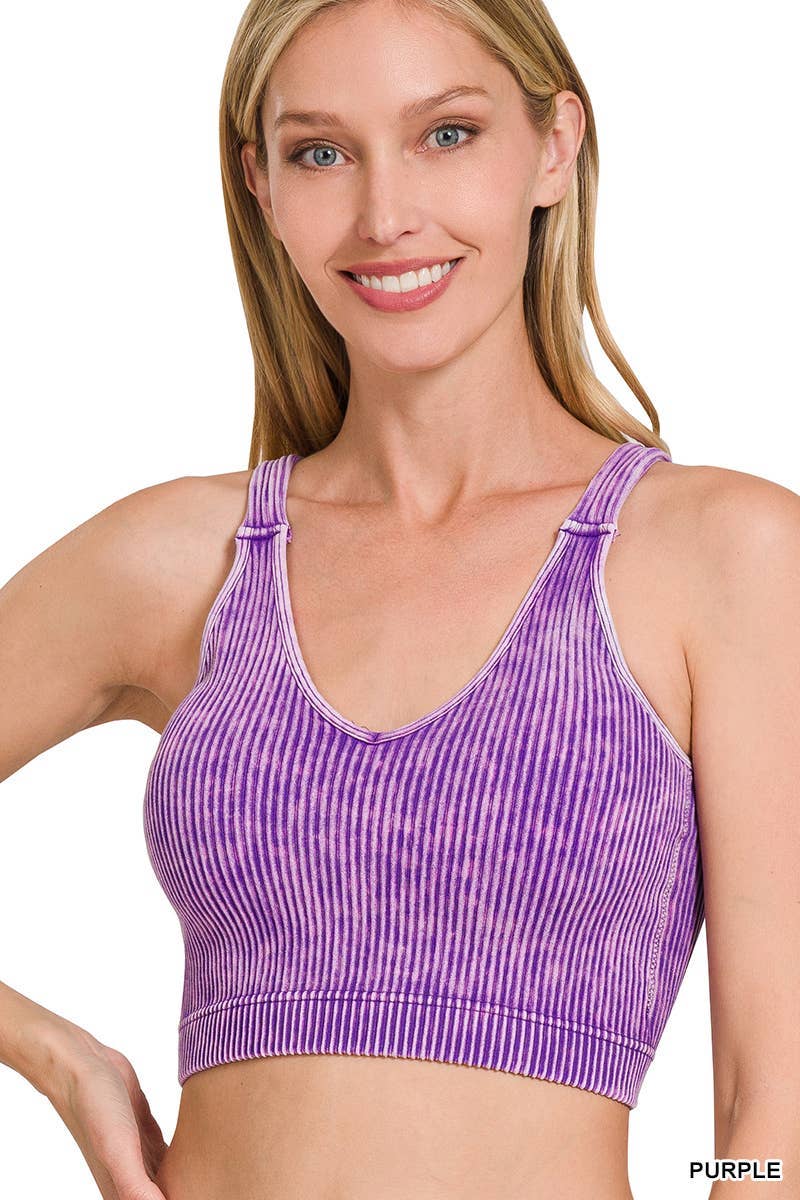 Washed Ribbed Cropped Seamless Bra Padded Tank Top