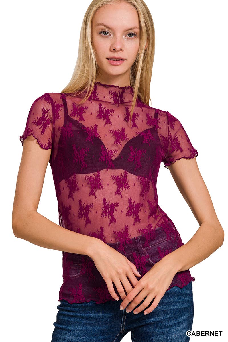 ..Lace See Through Layering Top As shown