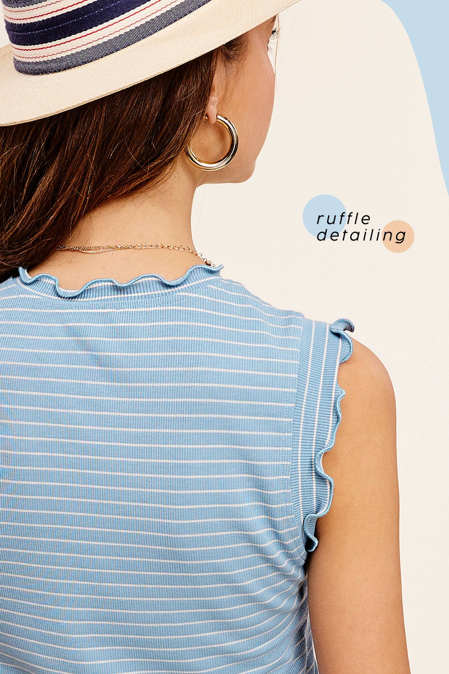 Stretchy Brushed Ruffle Sleeve Stripe Tank Top