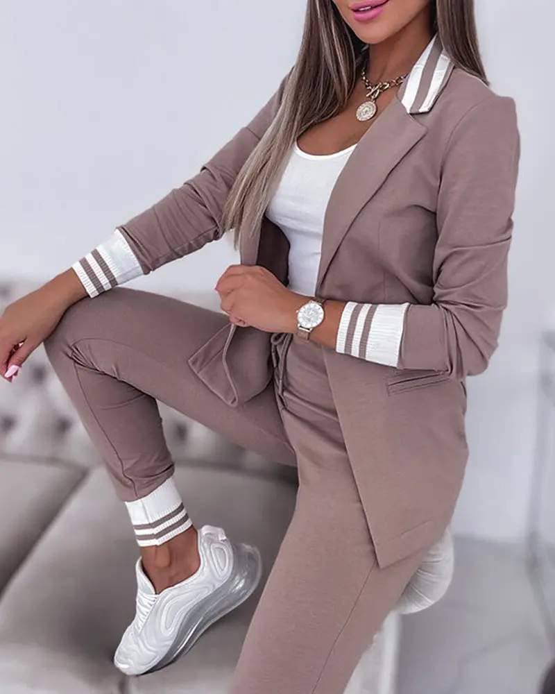 Notched collar blazer coat drawstring pants set