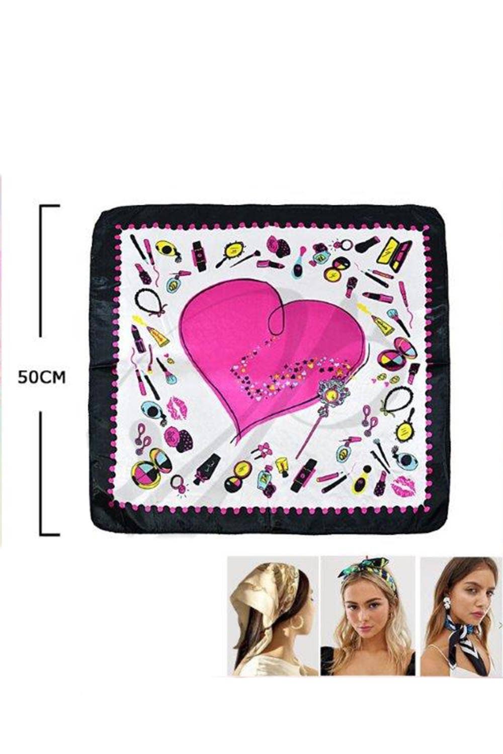 MAKEUP BEAUTY THEME PRINT SQUARE SATIN SCARF
