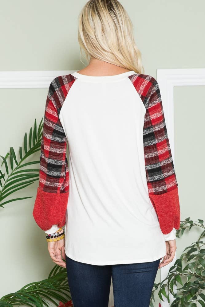 IVORY RED LONG SLEEVE TOP