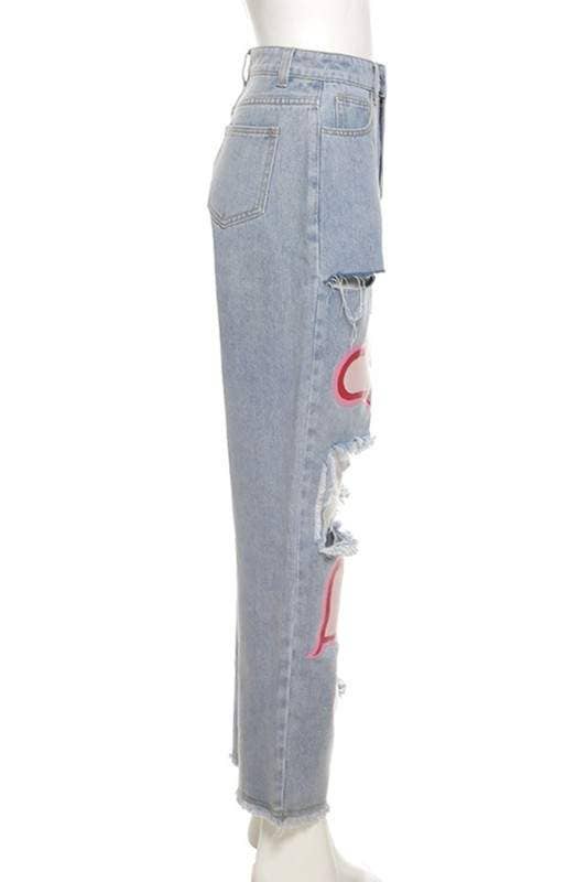Heart cutout ripped denim jeans