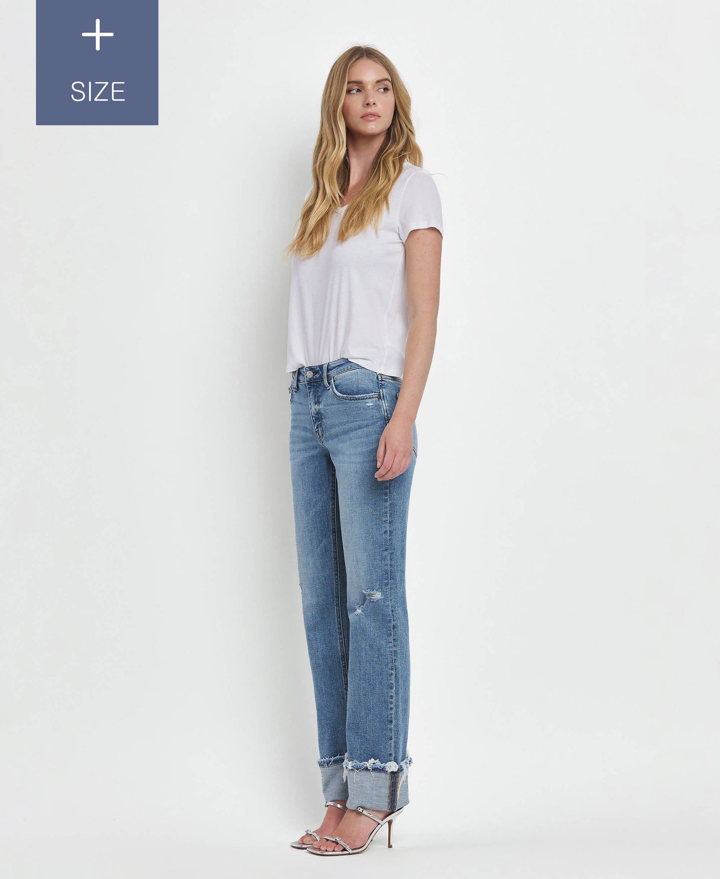 PLUS SIZE TUMMY CONTROL MID RISE CUFFED STRAIGHT LV1504-P
