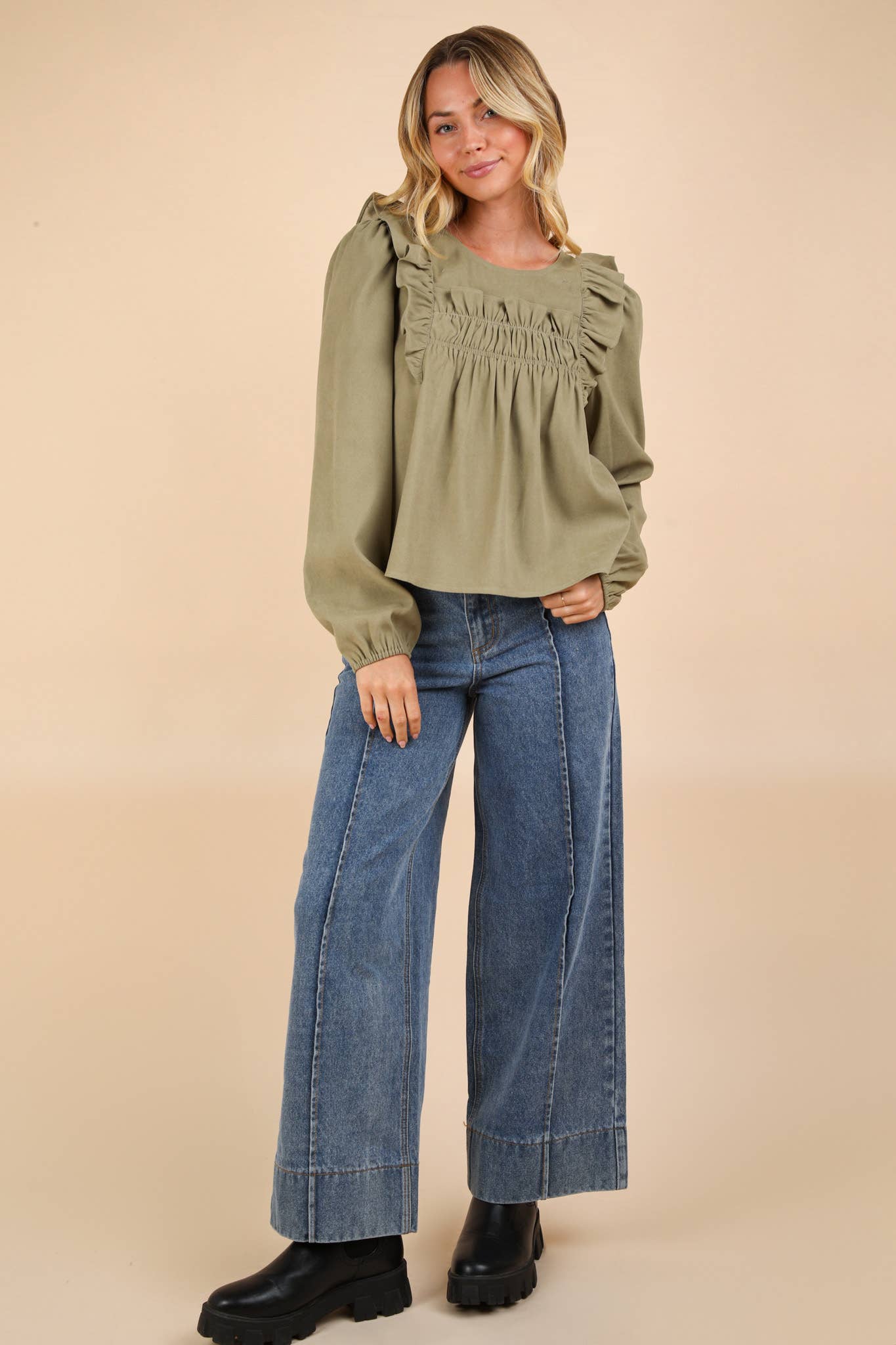 Casual Ruffle Shoulder Woven Blouse Top