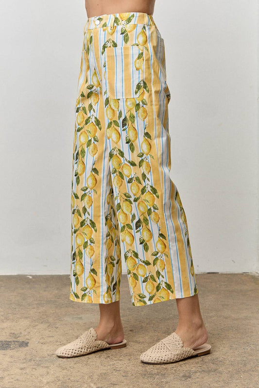 LEMON PRINT STRIPED PANTS