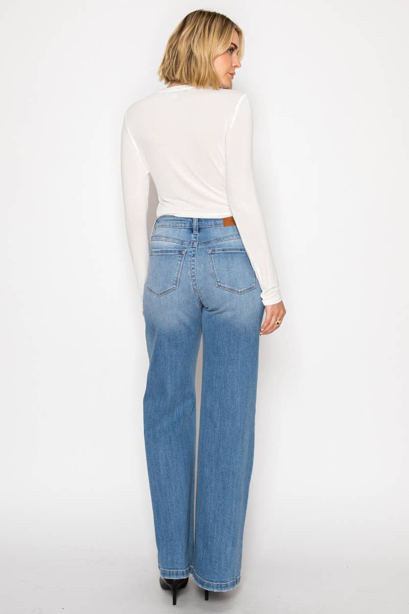 ECO FRIENDLY TUMMY CONTROL HIGH RISE RELAXED FLARE JEANS