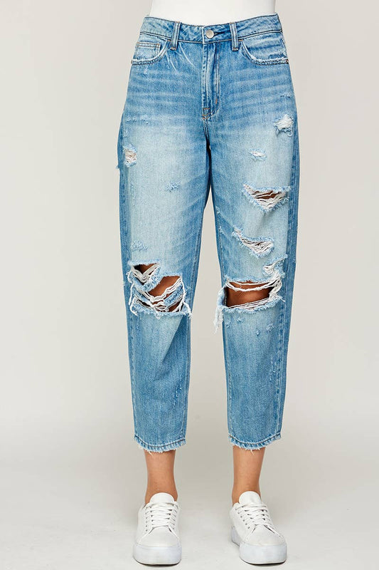 Light Wash - Distressed Mom Jeans