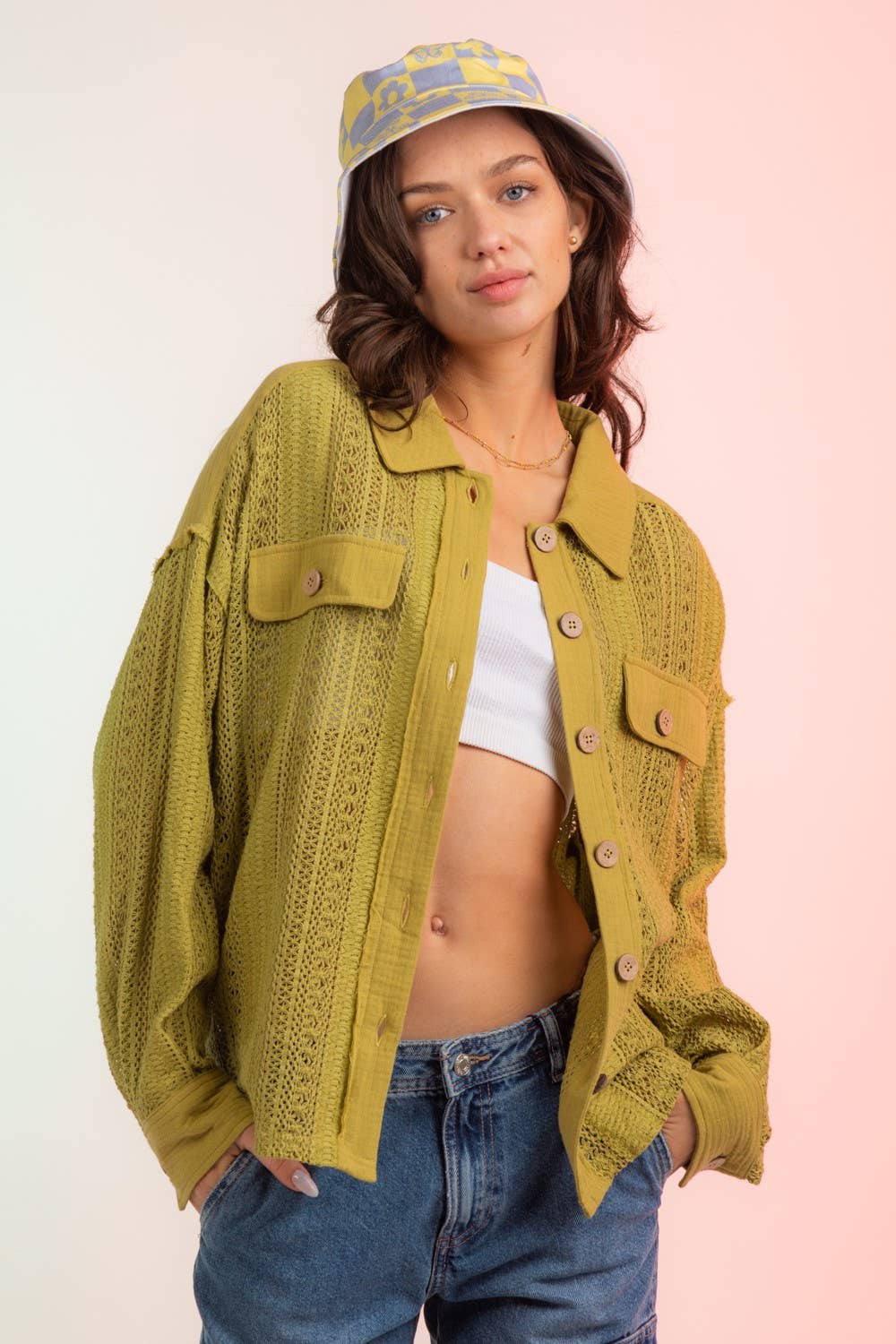 Lace Crochet Button Down Sheer Shacket