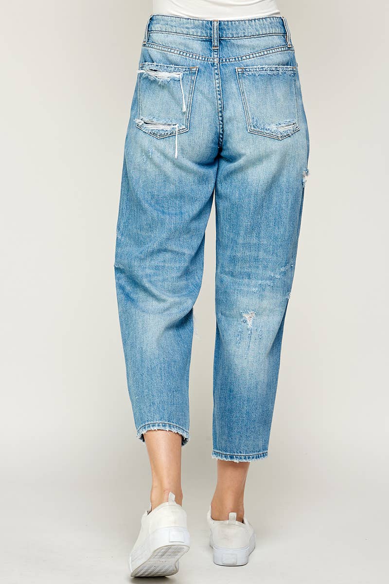 Light Wash - Distressed Mom Jeans