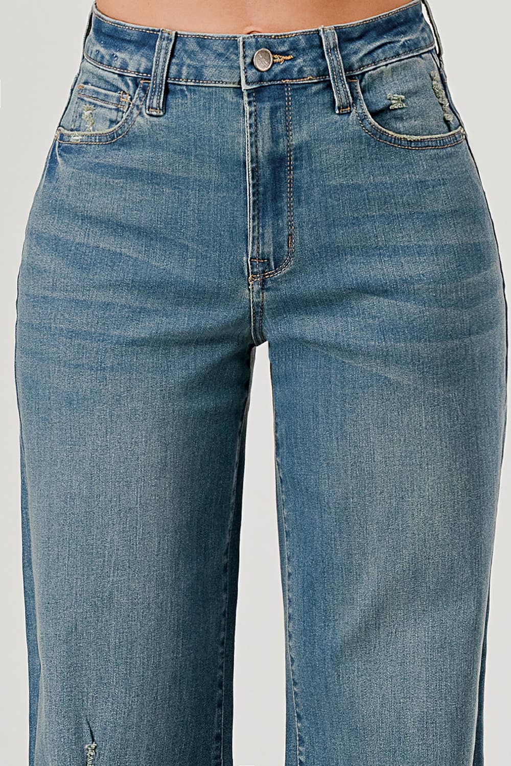 Medium Wash - Distressed Raw Hem Skater Jeans