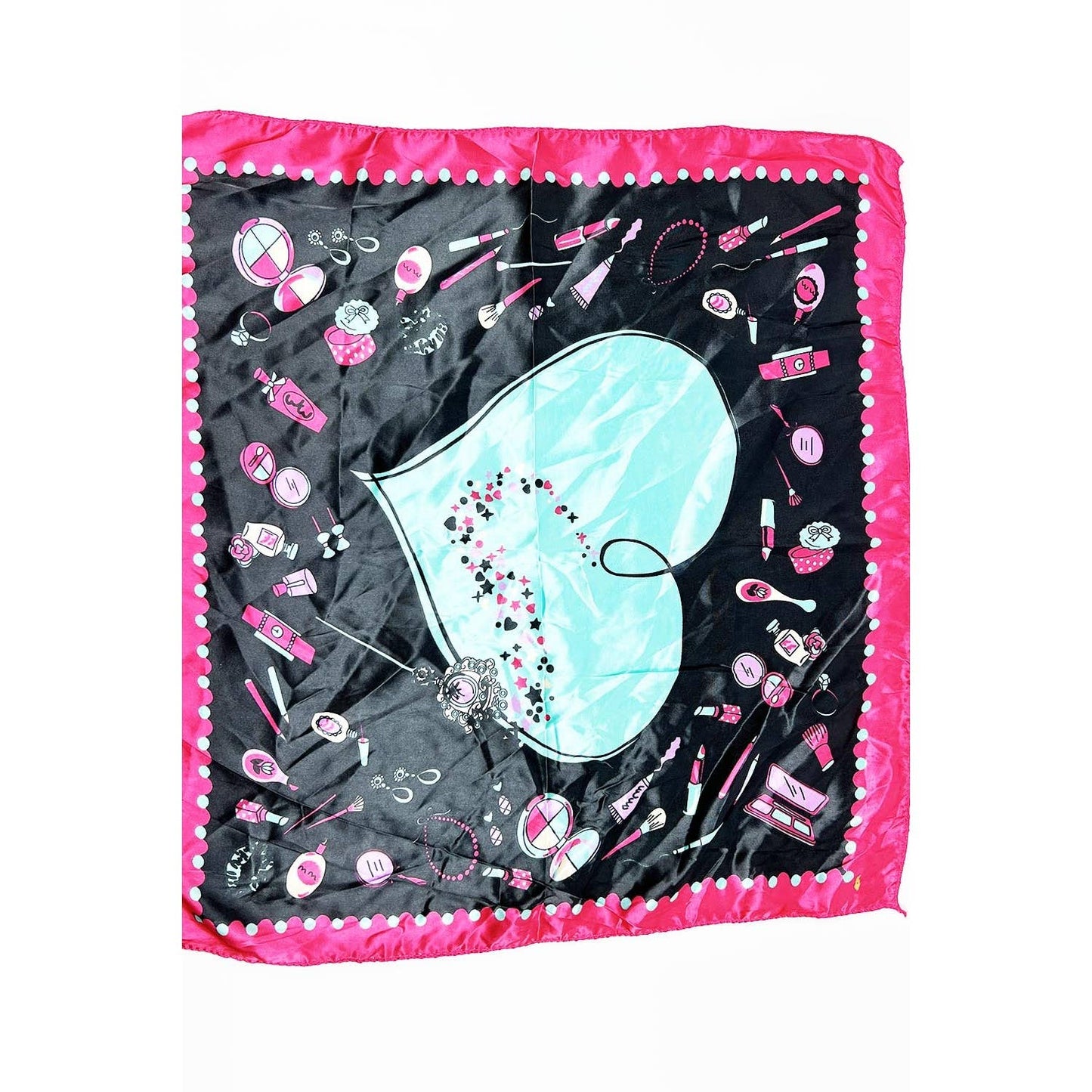 MAKEUP BEAUTY THEME PRINT SQUARE SATIN SCARF