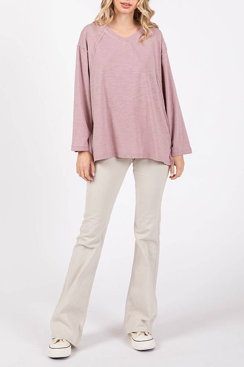 PLUS SIZE V NECK LONG SLEEVE TEXTURED TUNIC TOP