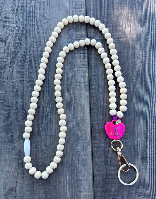 Pink Apple Teach Lanyard with Breakaway Clasp