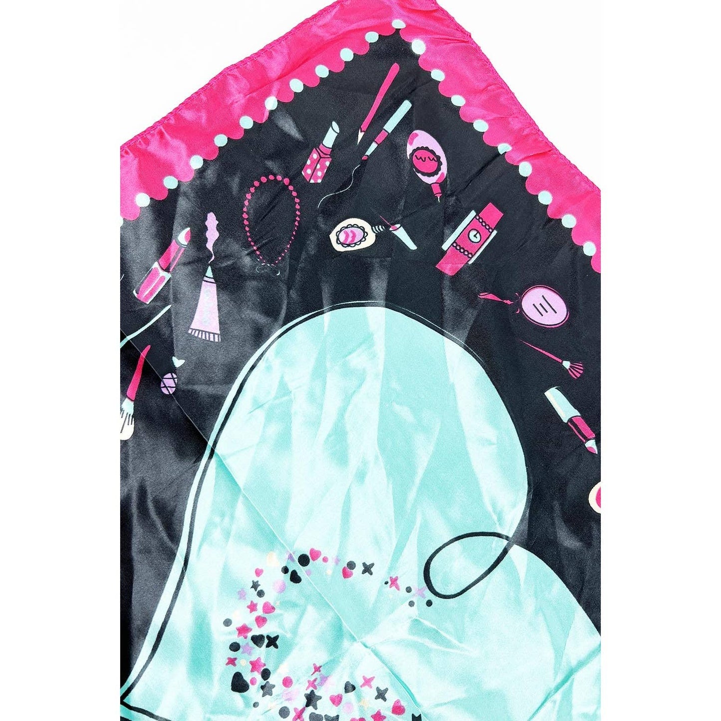 MAKEUP BEAUTY THEME PRINT SQUARE SATIN SCARF