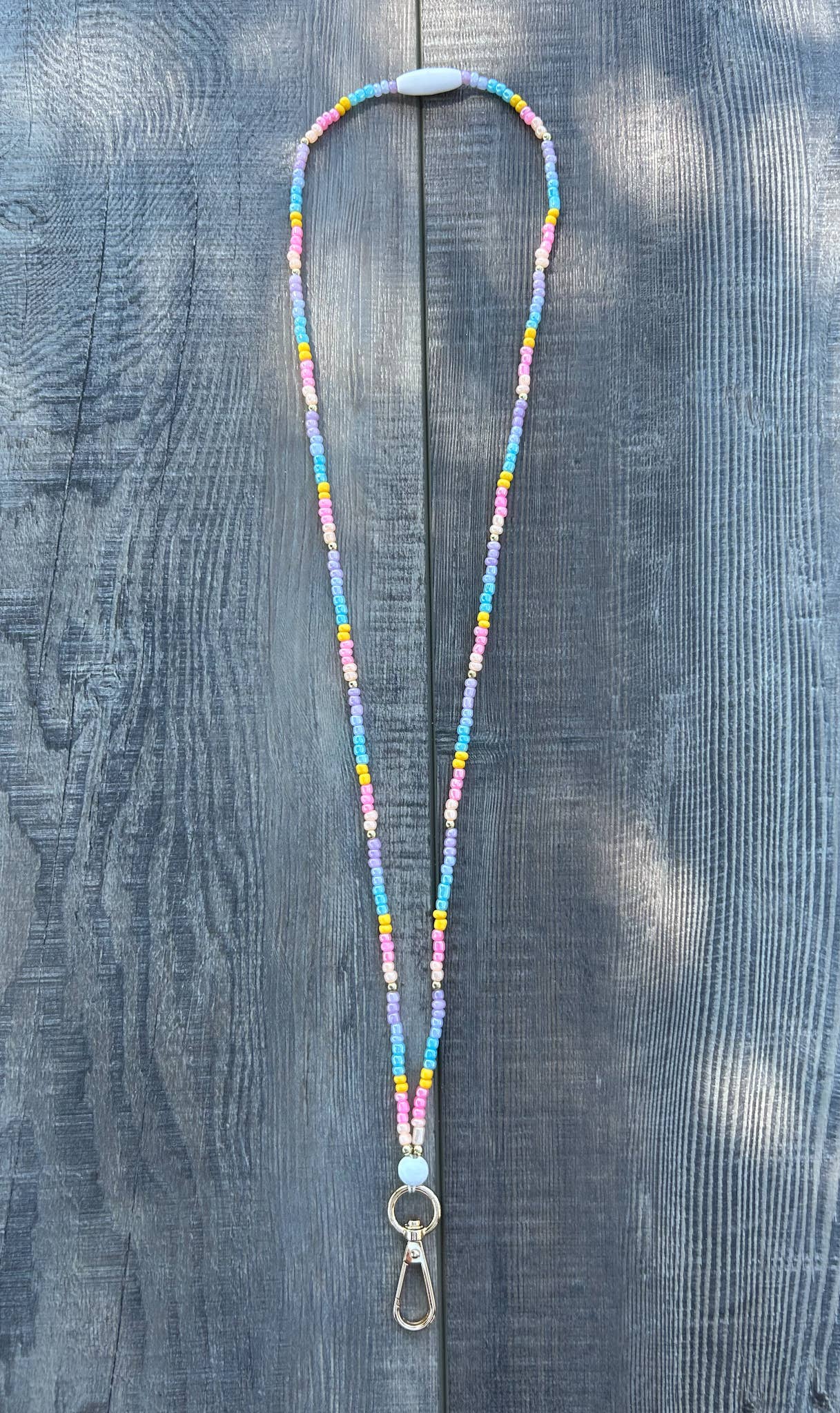 Pastels Seed Bead Lanyard with Breakaway Clasp