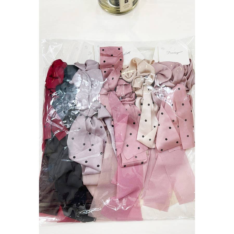Polkadot Mix Satin Ponytail Bow Hair Scrunchies