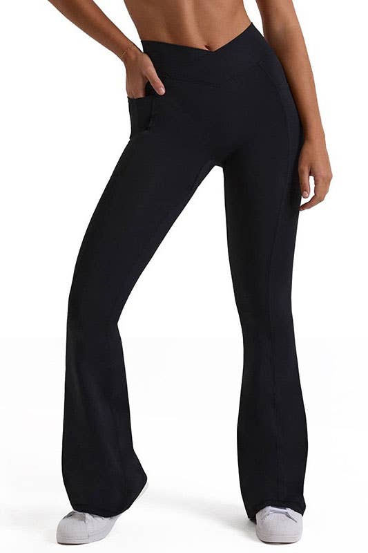 Pink active wear cross waist band wide leg active pants