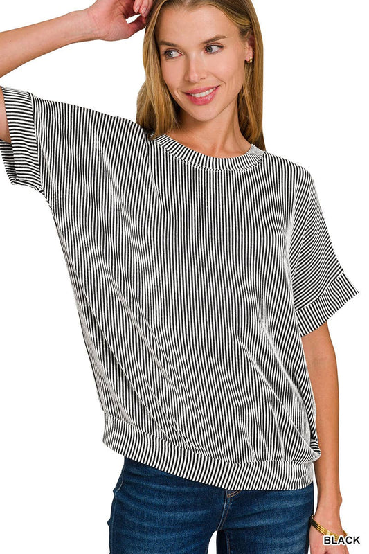 Corded Rib Short Sleeve Top