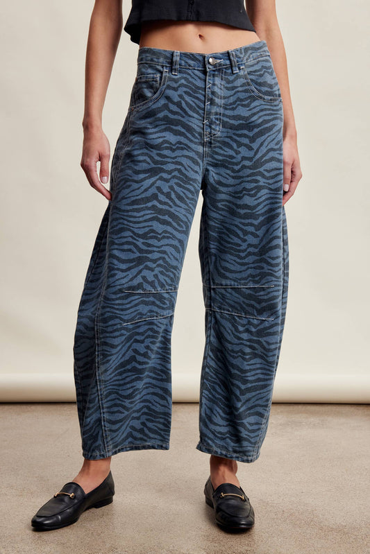 Zebra Print Barrel Jeans