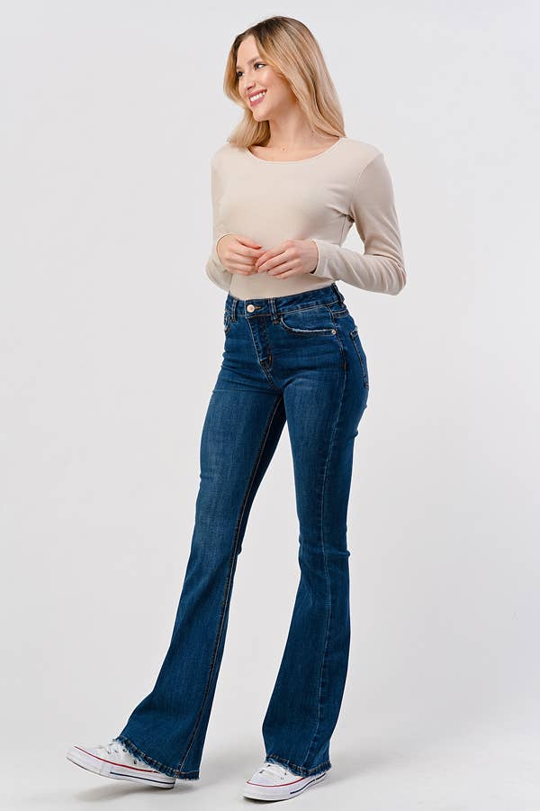 Dark Wash - Mid Rise Classic Flare Jeans